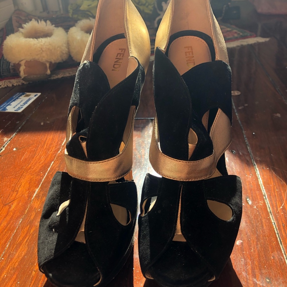 Black & Gold Fendi Platform Heels